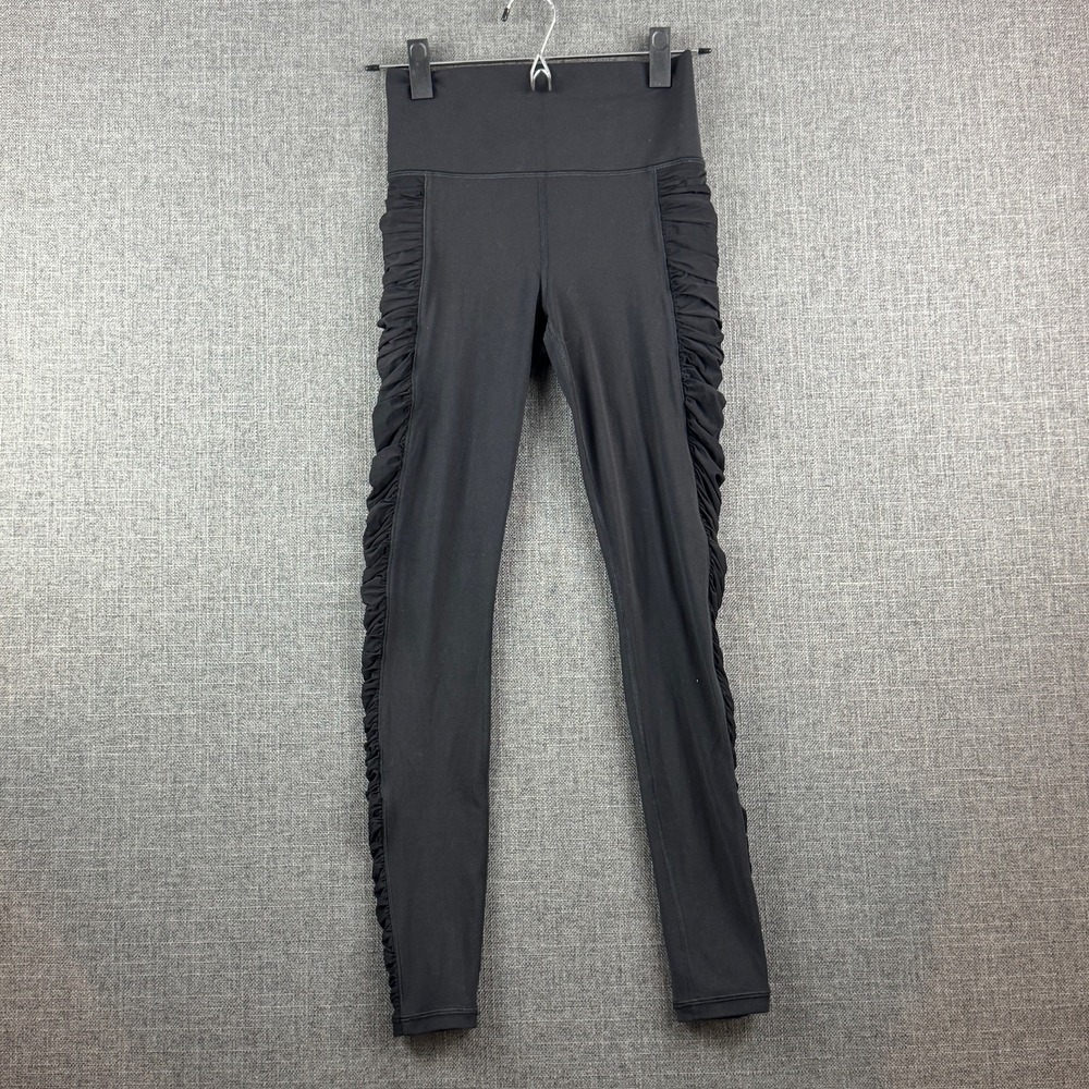 Athleta Leggings Womens XS Black Salutation Stash‎ Ruched Mesh Tight Yoga Pants